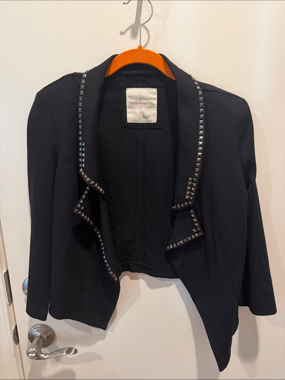 Sound & Matter Black Studded Open-Front Cropped Blazer